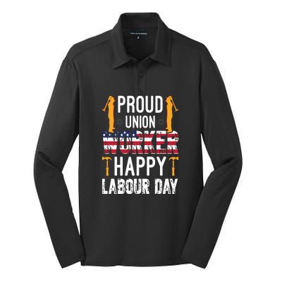 American Flag Proud Union Worker Happy Labor Day Gift Silk Touch Performance Long Sleeve Polo