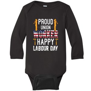 American Flag Proud Union Worker Happy Labor Day Gift Baby Long Sleeve Bodysuit