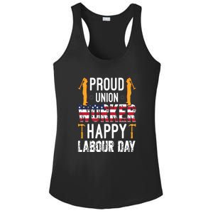 American Flag Proud Union Worker Happy Labor Day Gift Ladies PosiCharge Competitor Racerback Tank