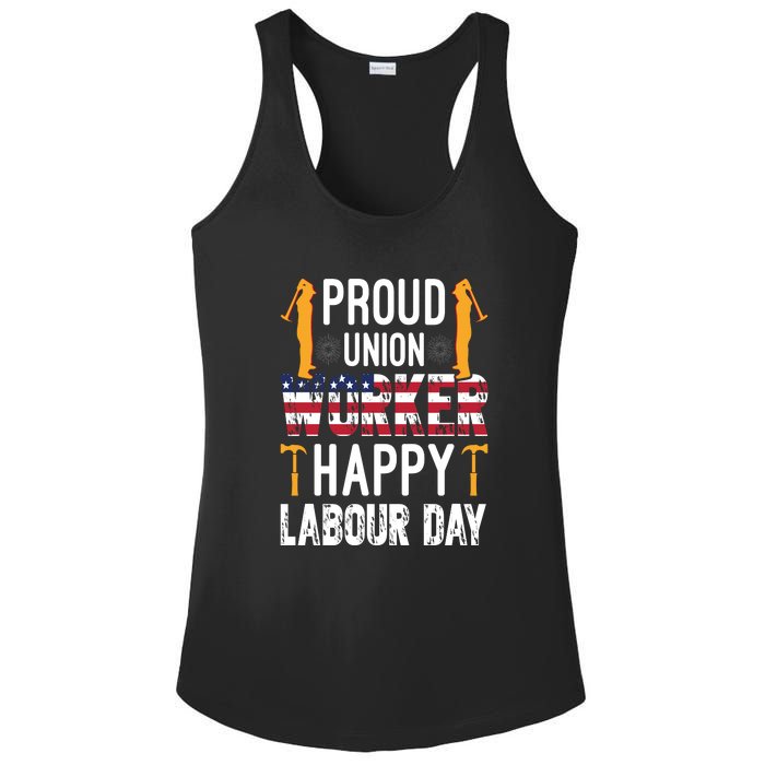 American Flag Proud Union Worker Happy Labor Day Gift Ladies PosiCharge Competitor Racerback Tank