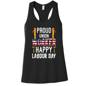 American Flag Proud Union Worker Happy Labor Day Gift Women's Racerback Tank