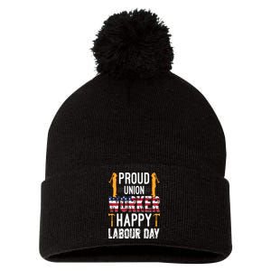 American Flag Proud Union Worker Happy Labor Day Gift Pom Pom 12in Knit Beanie