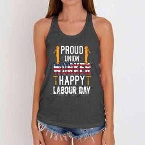 American Flag Proud Union Worker Happy Labor Day Gift Women's Knotted Racerback Tank