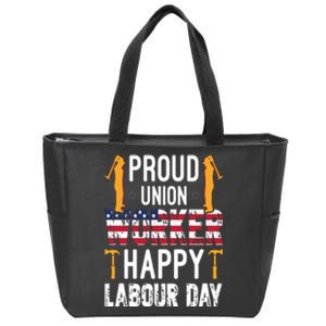 American Flag Proud Union Worker Happy Labor Day Gift Zip Tote Bag