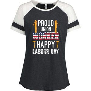 American Flag Proud Union Worker Happy Labor Day Gift Enza Ladies Jersey Colorblock Tee