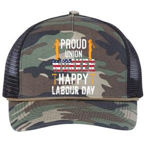 American Flag Proud Union Worker Happy Labor Day Gift Retro Rope Trucker Hat Cap