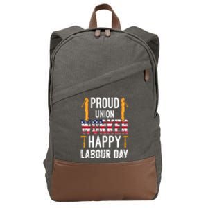 American Flag Proud Union Worker Happy Labor Day Gift Cotton Canvas Backpack