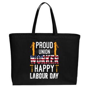 American Flag Proud Union Worker Happy Labor Day Gift Cotton Canvas Jumbo Tote