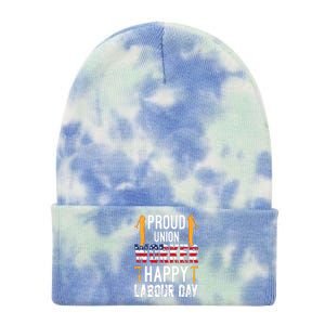 American Flag Proud Union Worker Happy Labor Day Gift Tie Dye 12in Knit Beanie