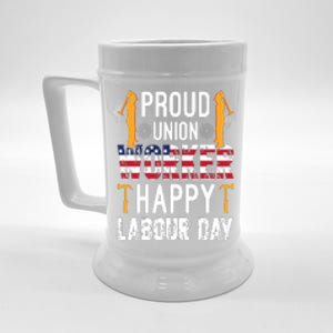 American Flag Proud Union Worker Happy Labor Day Gift Beer Stein