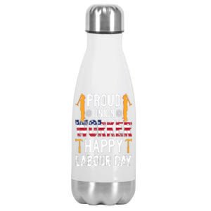 American Flag Proud Union Worker Happy Labor Day Gift Stainless Steel Insulated Water Bottle