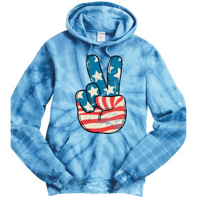 American Flag Peace Sign Hand 4th Of July Patriotic Tie Dye Hoodie