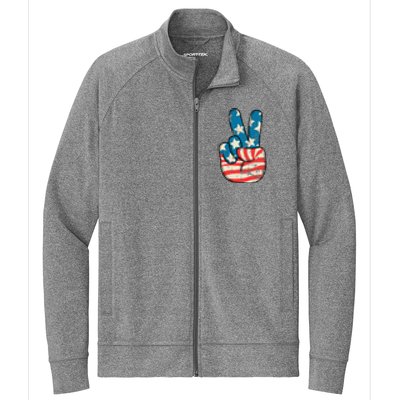 American Flag Peace Sign Hand 4th Of July Patriotic Stretch Full-Zip Cadet Jacket