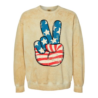 American Flag Peace Sign Hand 4th Of July Patriotic Colorblast Crewneck Sweatshirt