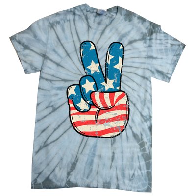 American Flag Peace Sign Hand 4th Of July Patriotic Tie-Dye T-Shirt