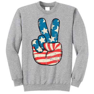 American Flag Peace Sign Hand 4th Of July Patriotic Tall Sweatshirt