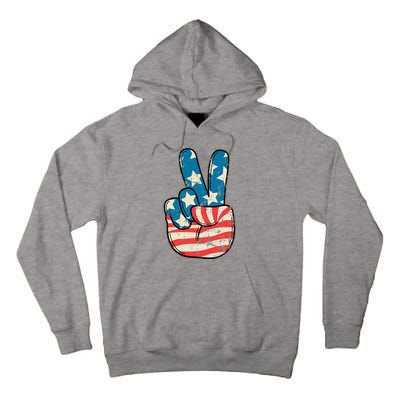 American Flag Peace Sign Hand 4th Of July Patriotic Tall Hoodie