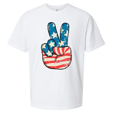 American Flag Peace Sign Hand 4th Of July Patriotic Sueded Cloud Jersey T-Shirt