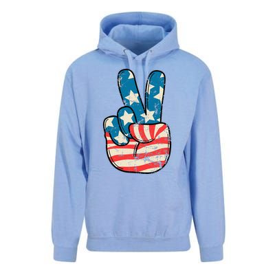 American Flag Peace Sign Hand 4th Of July Patriotic Unisex Surf Hoodie