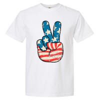 American Flag Peace Sign Hand 4th Of July Patriotic Garment-Dyed Heavyweight T-Shirt