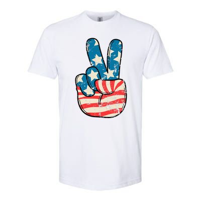 American Flag Peace Sign Hand 4th Of July Patriotic Softstyle CVC T-Shirt