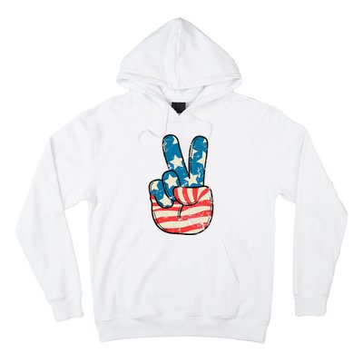 American Flag Peace Sign Hand 4th Of July Patriotic Hoodie