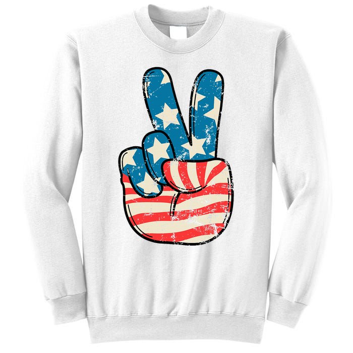 American Flag Peace Sign Hand 4th Of July Patriotic Sweatshirt