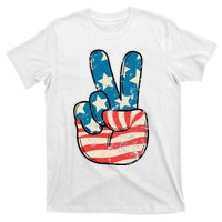 American Flag Peace Sign Hand 4th Of July Patriotic T-Shirt