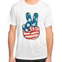 American Flag Peace Sign Hand 4th Of July Patriotic Adult ChromaSoft Performance T-Shirt