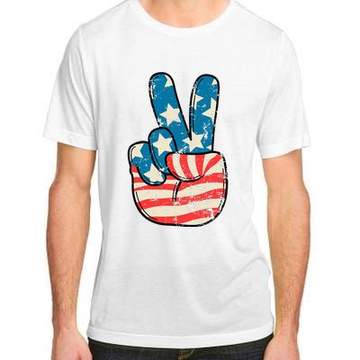 American Flag Peace Sign Hand 4th Of July Patriotic Adult ChromaSoft Performance T-Shirt