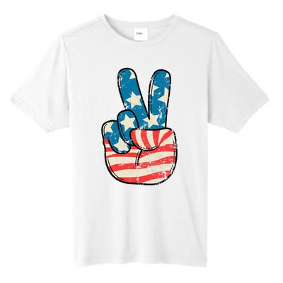 American Flag Peace Sign Hand 4th Of July Patriotic Tall Fusion ChromaSoft Performance T-Shirt