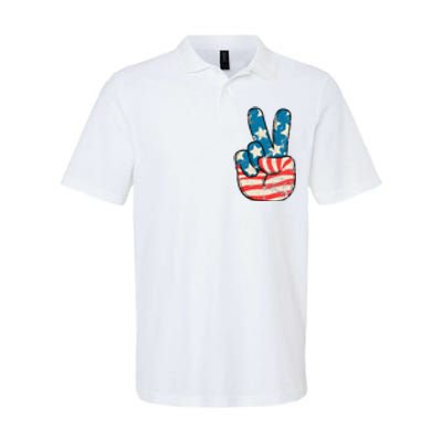 American Flag Peace Sign Hand 4th Of July Patriotic Softstyle Adult Sport Polo