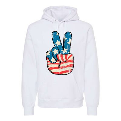 American Flag Peace Sign Hand 4th Of July Patriotic Premium Hoodie