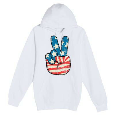 American Flag Peace Sign Hand 4th Of July Patriotic Premium Pullover Hoodie