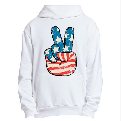 American Flag Peace Sign Hand 4th Of July Patriotic Urban Pullover Hoodie