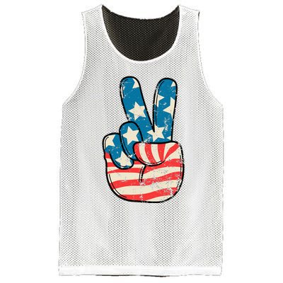 American Flag Peace Sign Hand 4th Of July Patriotic Mesh Reversible Basketball Jersey Tank