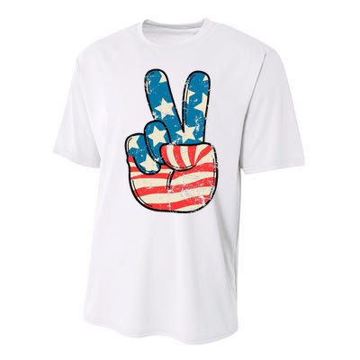 American Flag Peace Sign Hand 4th Of July Patriotic Performance Sprint T-Shirt