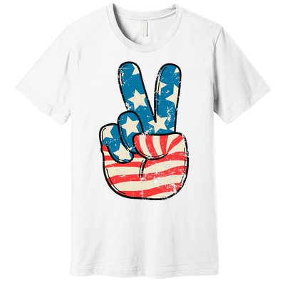 American Flag Peace Sign Hand 4th Of July Patriotic Premium T-Shirt