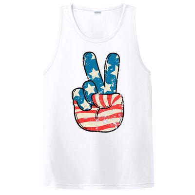 American Flag Peace Sign Hand 4th Of July Patriotic PosiCharge Competitor Tank