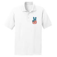 American Flag Peace Sign Hand 4th Of July Patriotic PosiCharge RacerMesh Polo