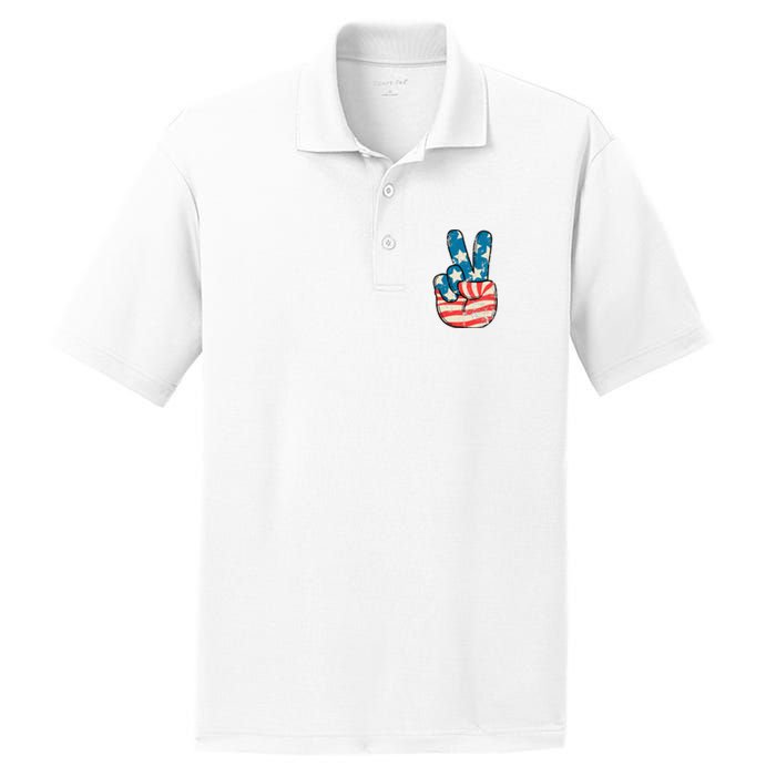 American Flag Peace Sign Hand 4th Of July Patriotic PosiCharge RacerMesh Polo