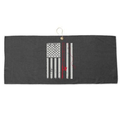 American Flag Patriotic Fishing Pole Outdoors Gift Large Microfiber Waffle Golf Towel