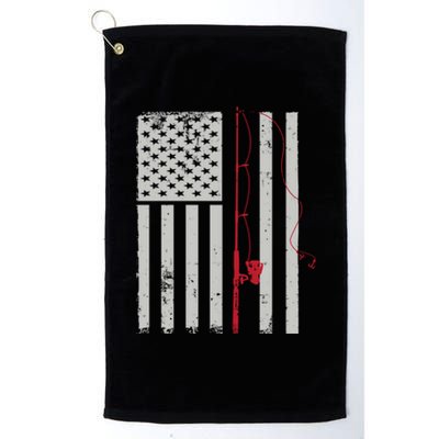 American Flag Patriotic Fishing Pole Outdoors Gift Platinum Collection Golf Towel