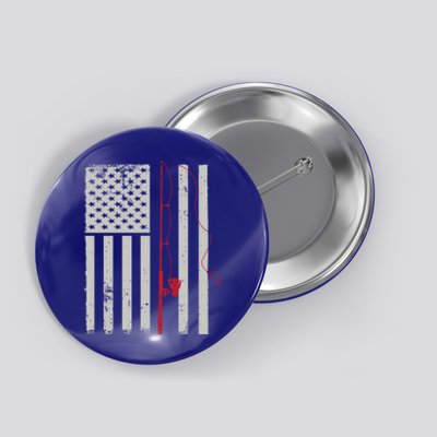 American Flag Patriotic Fishing Pole Outdoors Gift Button