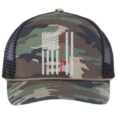 American Flag Patriotic Fishing Pole Outdoors Gift Retro Rope Trucker Hat Cap