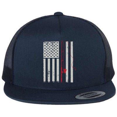 American Flag Patriotic Fishing Pole Outdoors Gift Flat Bill Trucker Hat