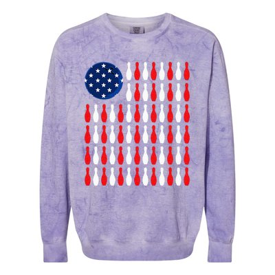 American Flag Patriotic Bowler & Bowling Colorblast Crewneck Sweatshirt