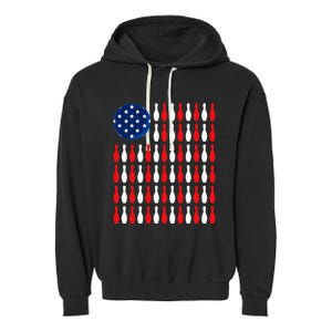 American Flag Patriotic Bowler & Bowling Garment-Dyed Fleece Hoodie