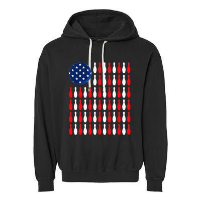 American Flag Patriotic Bowler & Bowling Garment-Dyed Fleece Hoodie