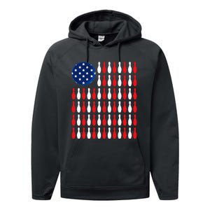 American Flag Patriotic Bowler & Bowling Performance Fleece Hoodie